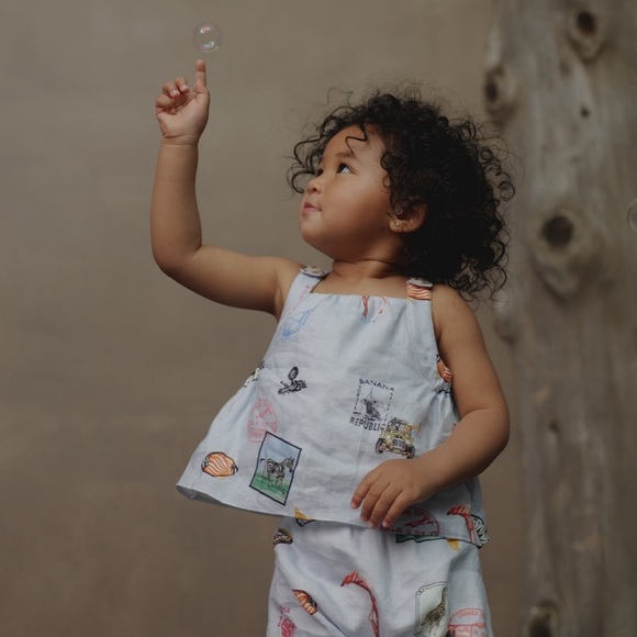 New LINEN TOP & BUBBLE SHORTS SET FOR BABY